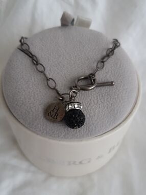 Black Swarofski Crystal Ball Charm Chain Bracelet